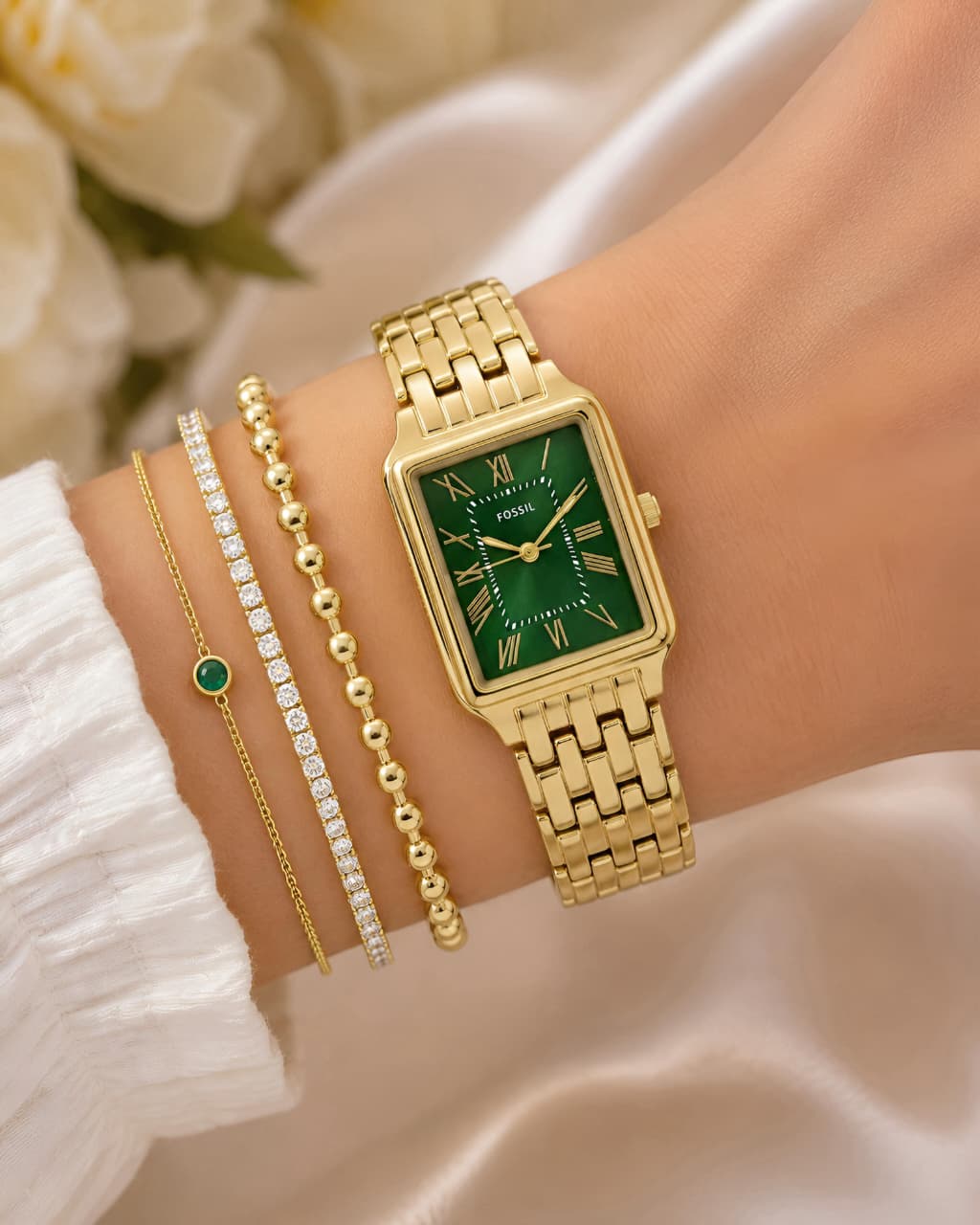 WhatsApp Image 2026-06-05 at 8.46.03 PM Fossil Raquel Green Rectangular Dial - Image 1