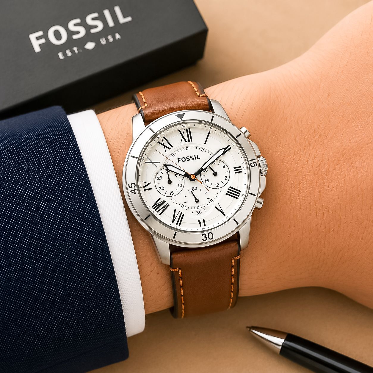 WhatsApp Image 2026-06-12 at 9.45.37 PM (1) Fossil Classic White Dial Chronograph - Image 1