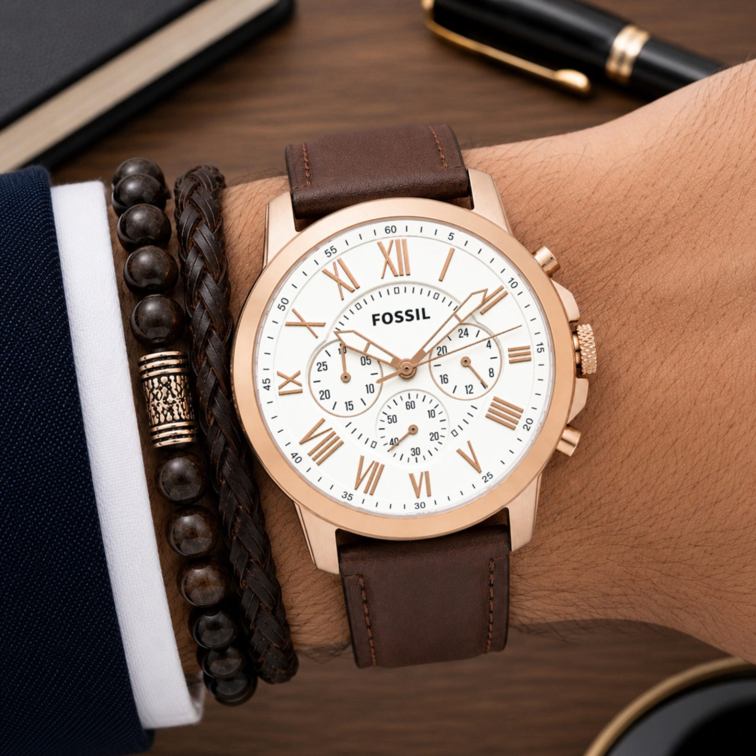 WhatsApp Image 2026-06-14 at 3.24.17 PM Fossil Roman Chronograph Brown - Image 1