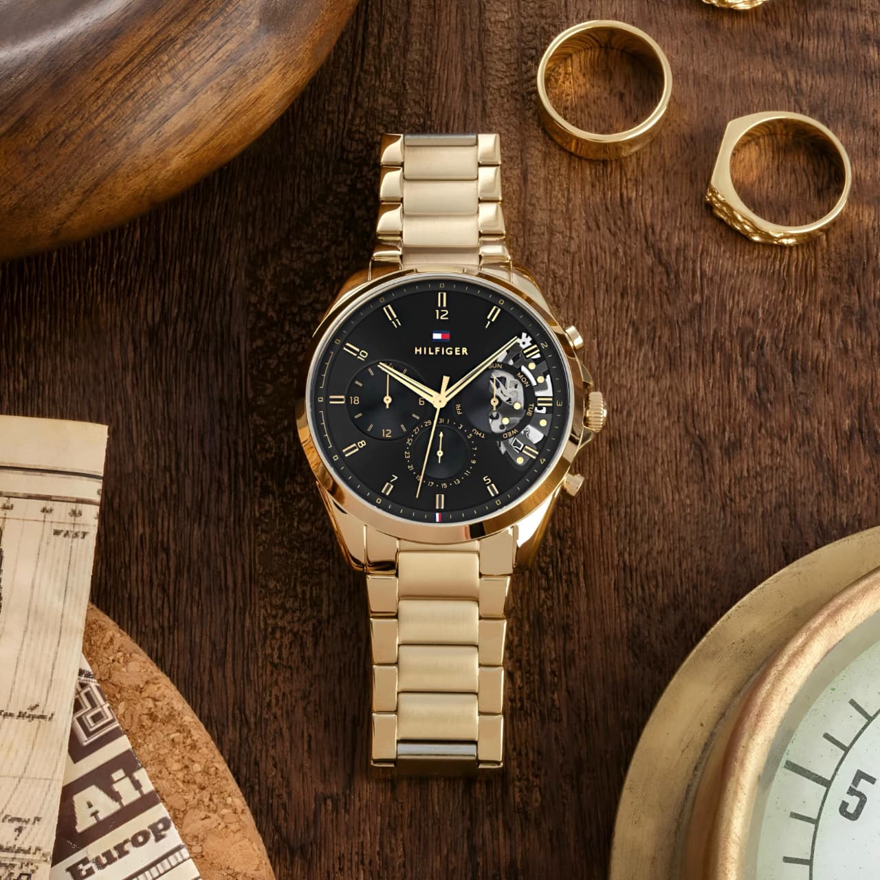 WhatsApp Image 2026-07-03 at 3.12.47 PM Tommy Hilfiger Gold Skeleton Chronograph - Image 1