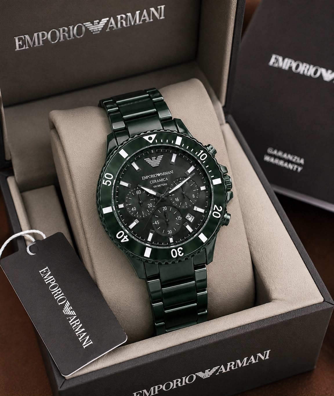WhatsApp Image 2026-07-05 at 1.14.36 PM (2) Emporio Armani Ceramica Dark Green Chronograph - Image 1