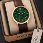 Fossil Green Dial Rose Gold Chronograph