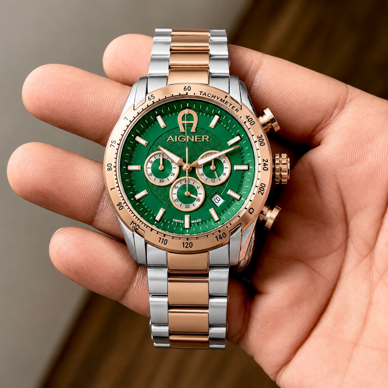 WhatsApp Image 2026-07-07 at 12.04.55 AM Aigner Green Dial Chronograph Rose Gold - Image 1