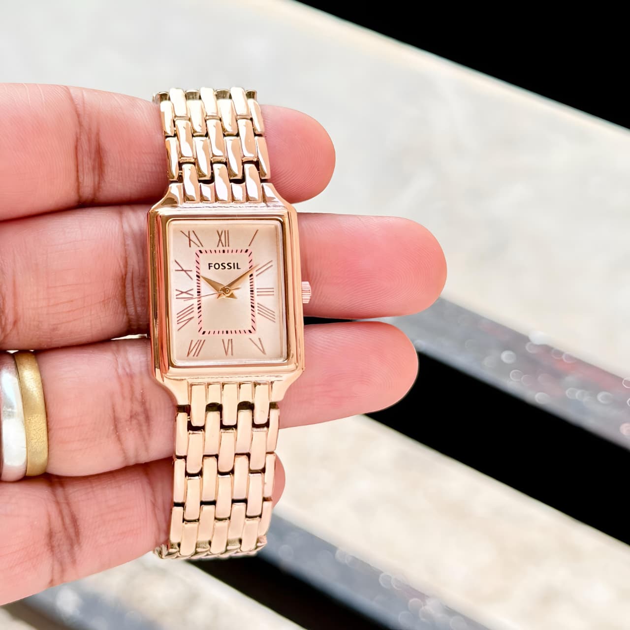 WhatsApp Image 2026-07-09 at 6.35.29 PM Fossil Raquel Pink Rectangular Dial - Image 1