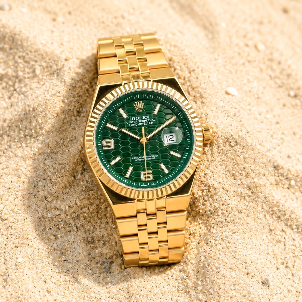 WhatsApp Image 2026-07-12 at 8.32.52 PM Rolex Gold Green Dial Quartz - Image 1