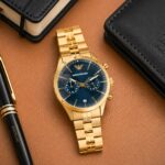 Emporio Armani Gold Chronograph Blue Dial - Image 3