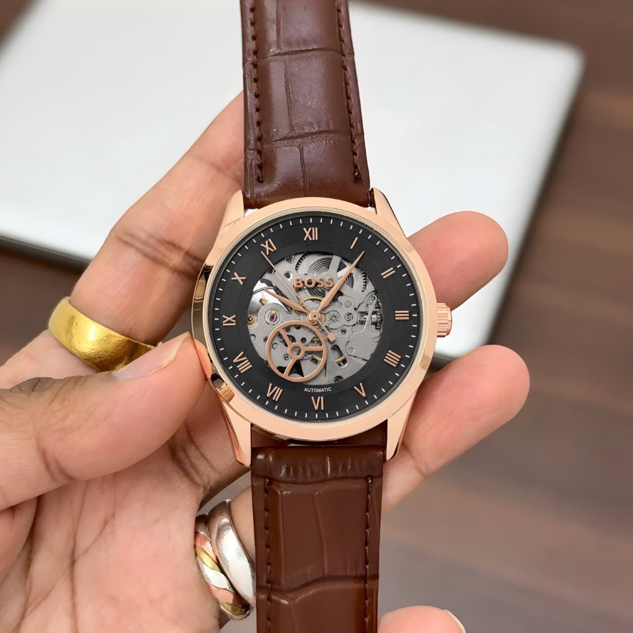 WhatsApp Image 2026-08-03 at 11.57.20 AM (1) Boss Automatic Black Textured Dial Skeleton - Image 1