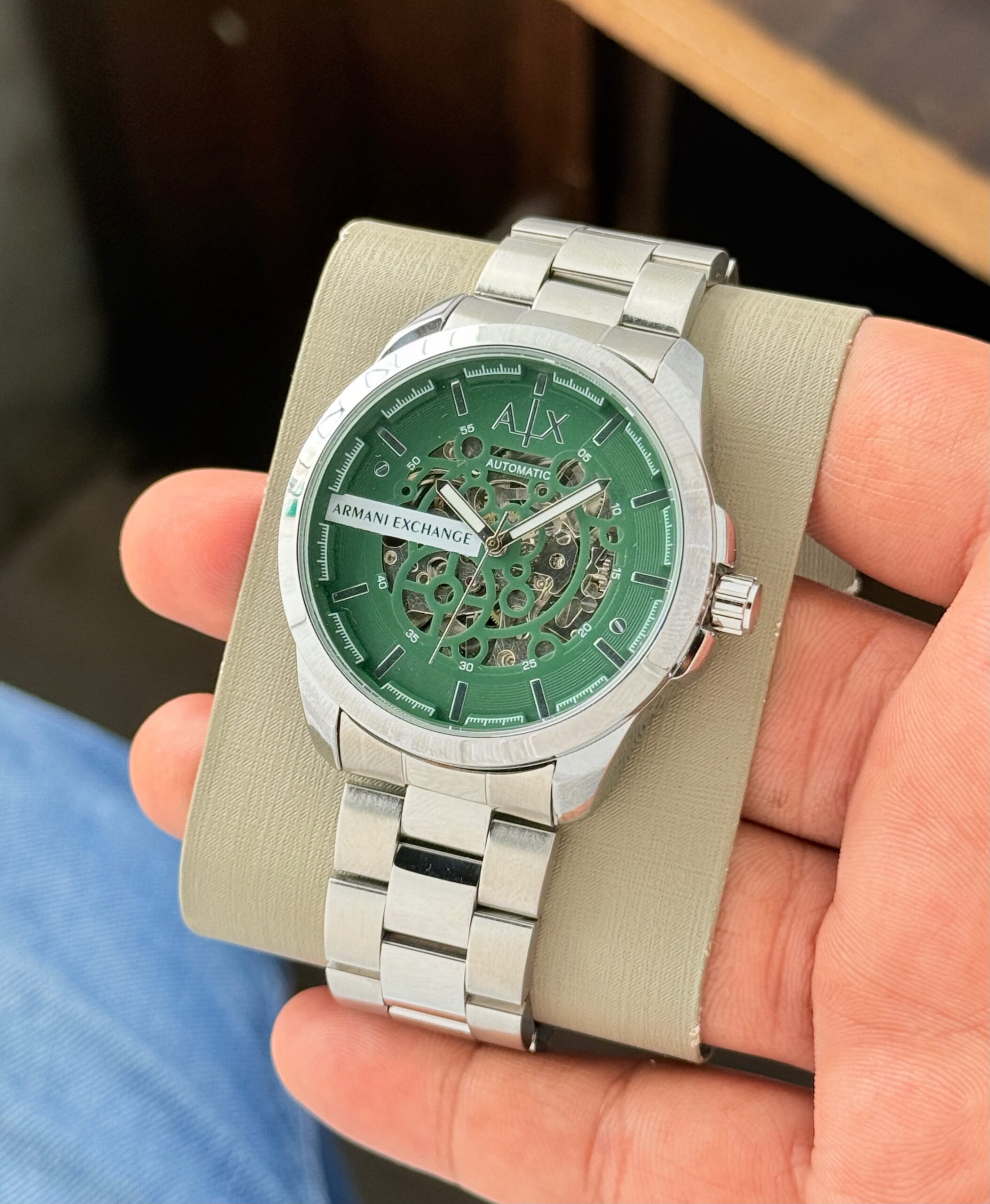 WhatsApp Image 2026-08-03 at 12.09.44 PM (2) Armani Exchange Automatic Green Skeleton Dial - Image 1
