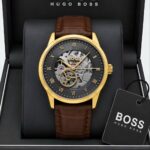 Boss Automatic Black Textured Skeleton Dial