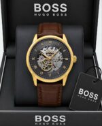 Boss Automatic Black Textured Skeleton Dial