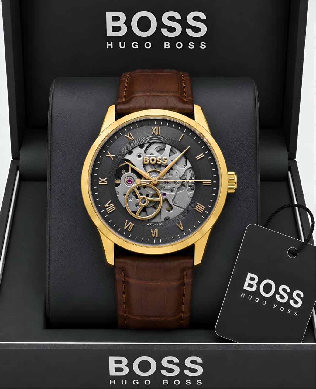 WhatsApp Image 2026-08-03 at 8.56.27 PM Boss Automatic Black Textured Skeleton Dial - Image 1