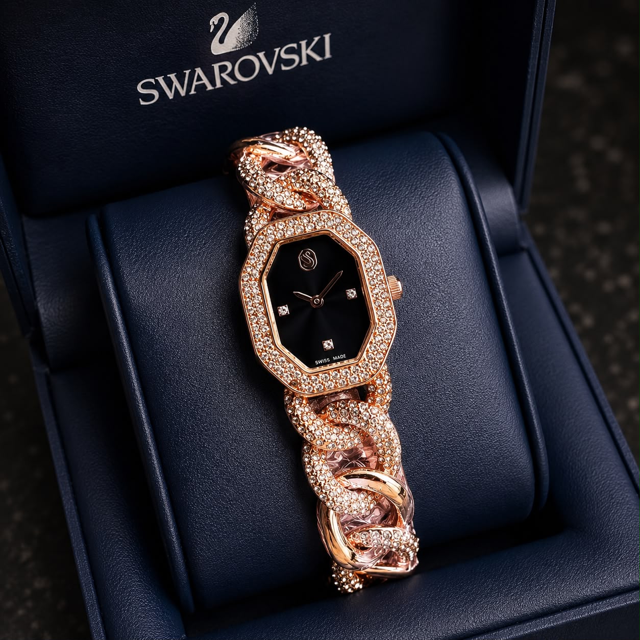 WhatsApp Image 2026-08-05 at 12.22.17 AM (1) Swarovski Rose Gold Black Diamond Dial - Image 1