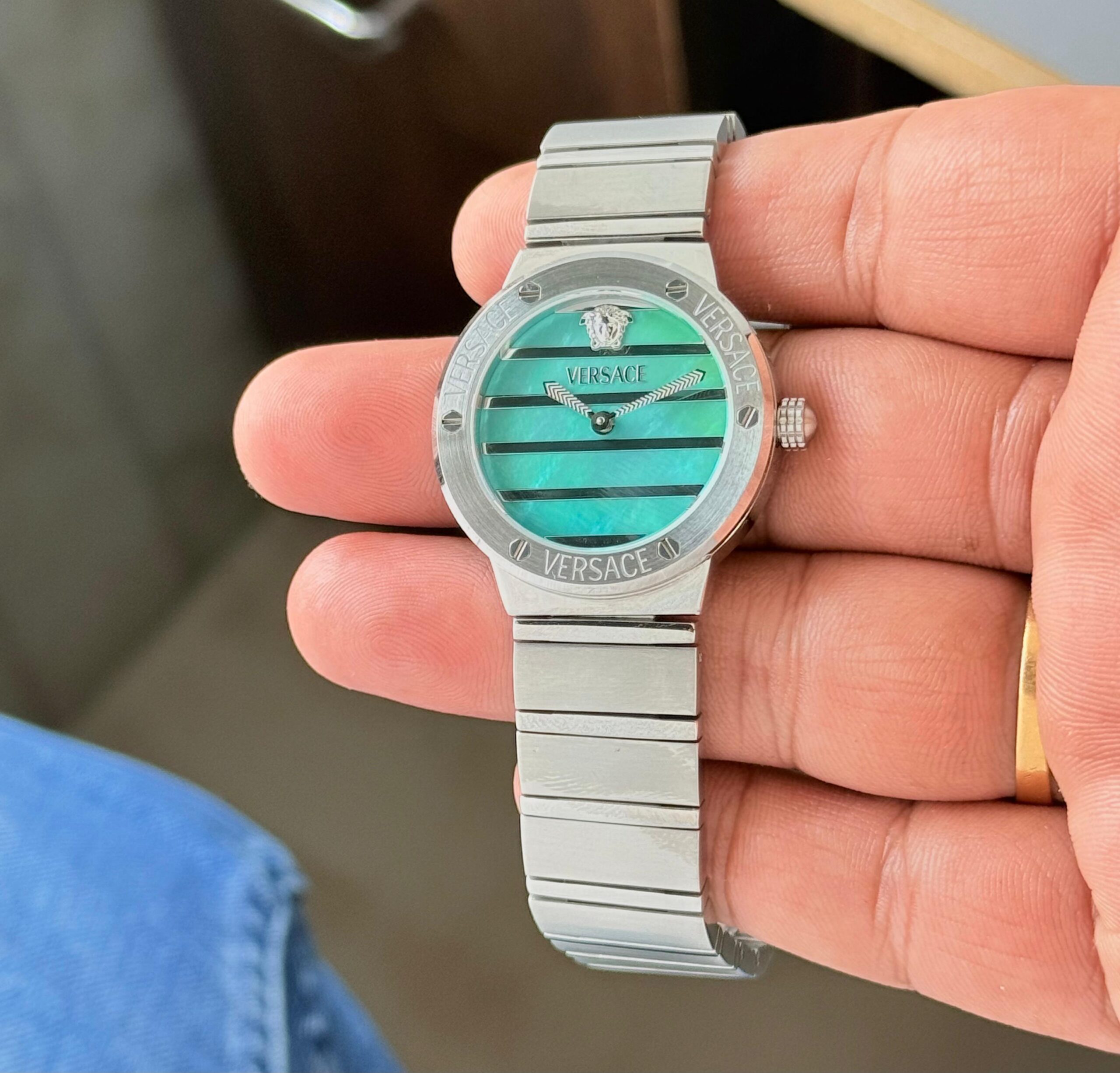 WhatsApp Image 2026-08-05 at 12.53.52 PM (1) Versace Greca Tiffany Blue Pearl Dial - Image 1