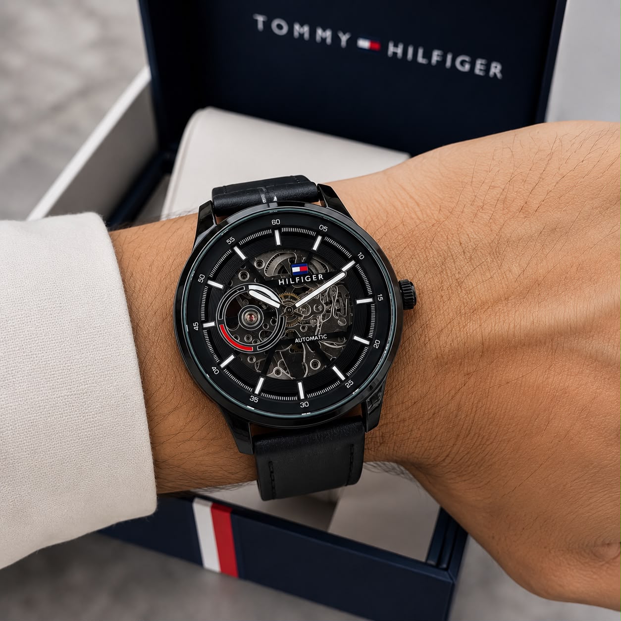 WhatsApp Image 2026-08-22 at 3.57.21 PM Tommy Hilfiger Black Skeleton Dial Automatic - Image 1