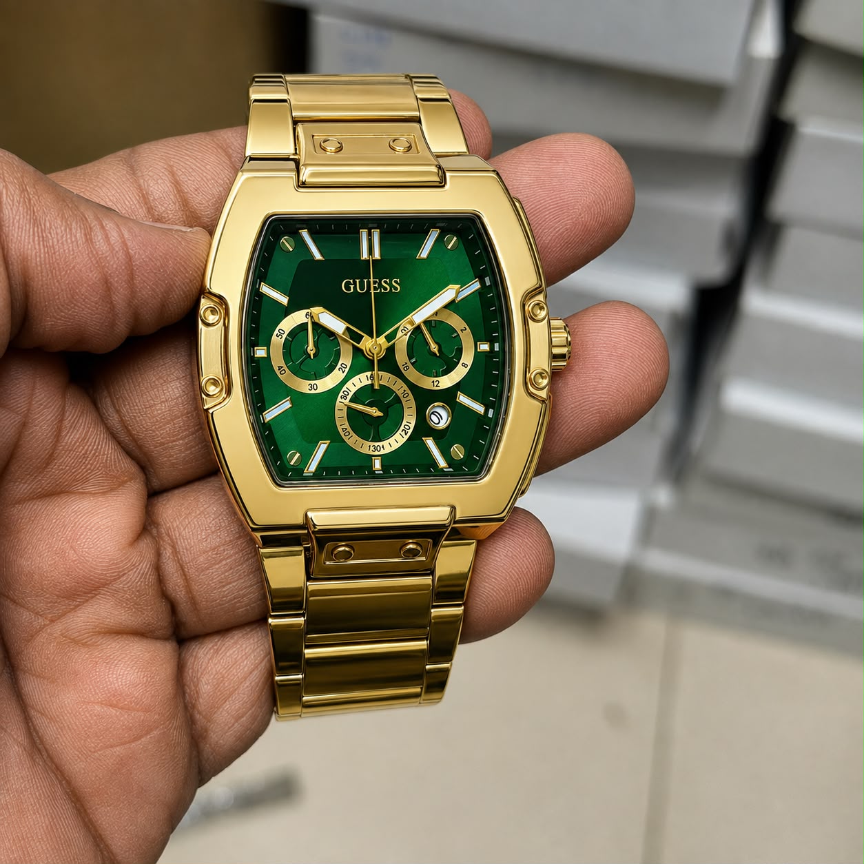 WhatsApp Image 2026-08-22 at 4.01.11 PM Guess Phoenix Rectangle Gold Tone Analog - Image 1