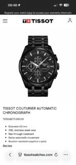 Tissot Couturier Chronograph 43MM Black - Image 6