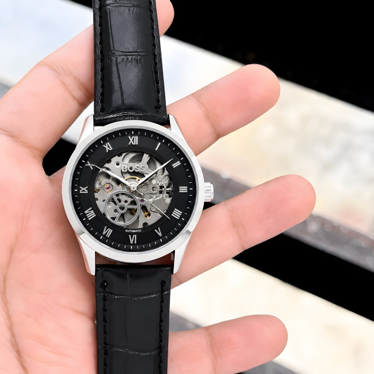 WhatsApp Image 2026-09-02 at 2.47.25 PM (1) Boss Automatic Black Textured Skeleton Dial - Image 1