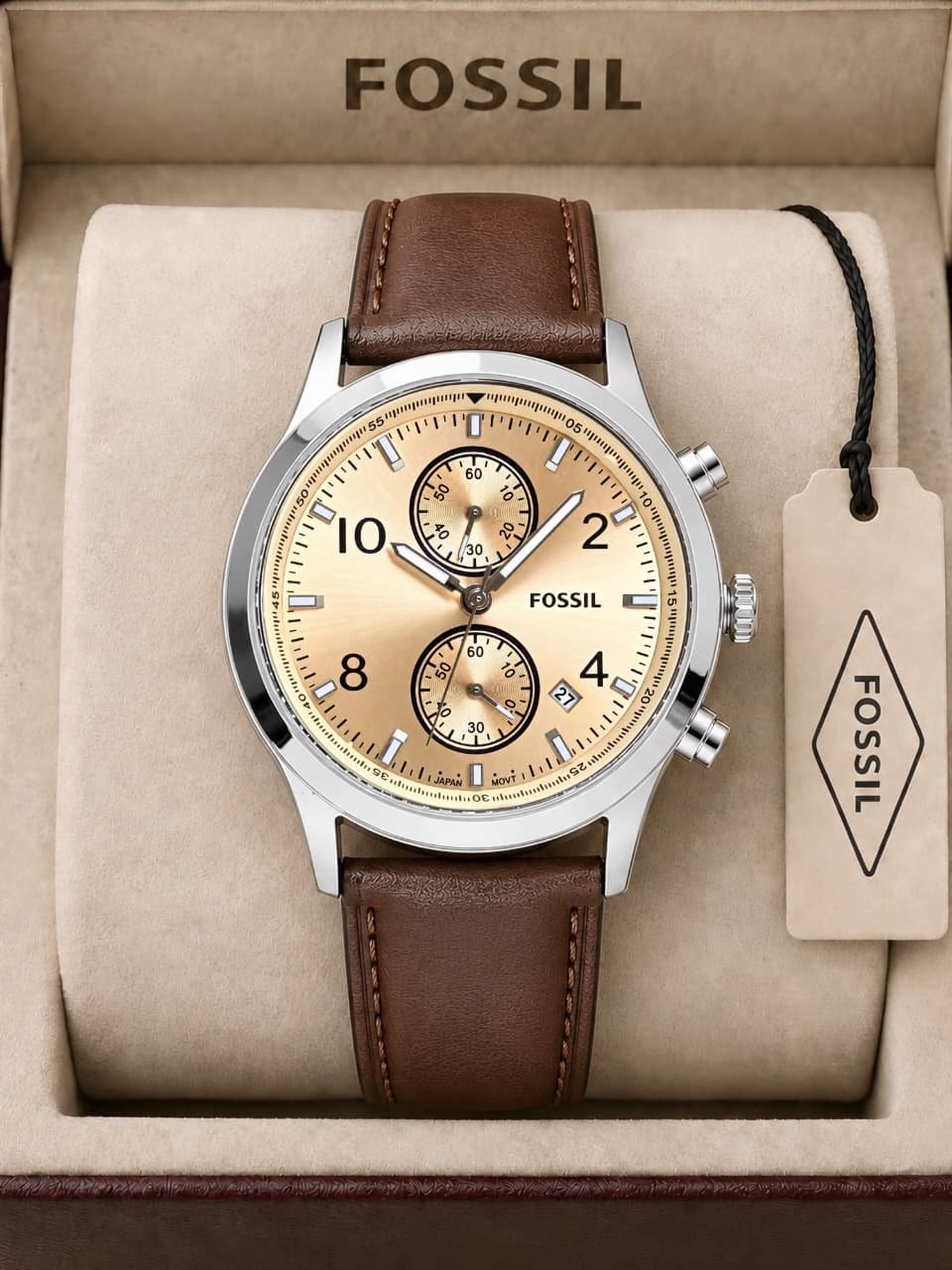 WhatsApp Image 2026-09-10 at 11.14.22 PM Fossil Bennette Brown Yellow Dial - Image 1