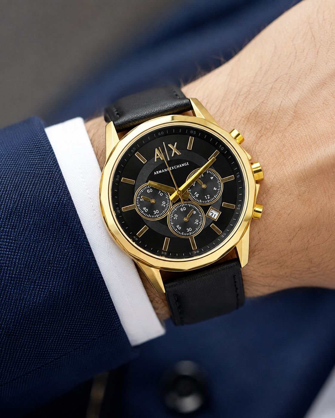 WhatsApp Image 2026-09-15 at 12.51.21 AM (1) Armani Exchange Black Dial Gold Case - Image 1
