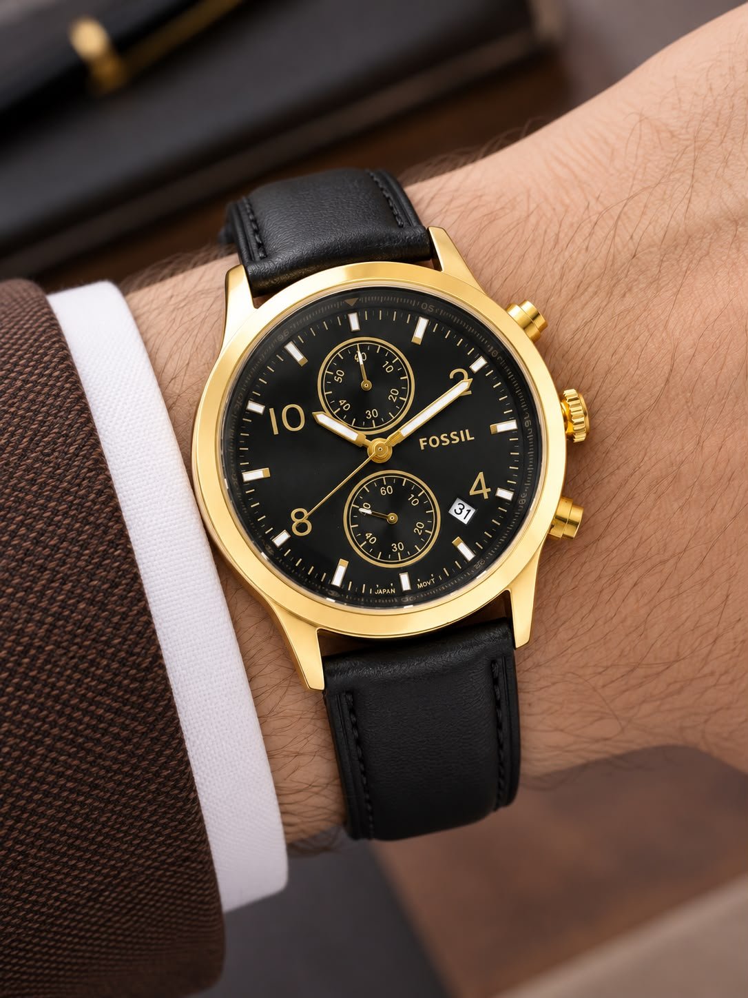 WhatsApp Image 2026-09-15 at 2.09.08 AM Fossil Chronograph Black Dial Golden - Image 1