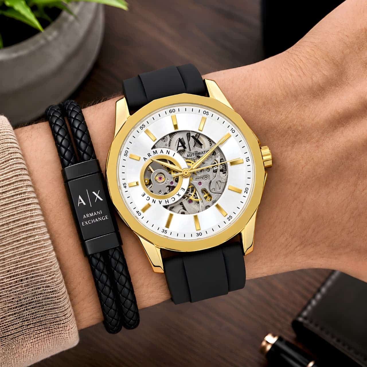 WhatsApp Image 2026-09-15 at 2.11.02 AM (2) Armani Exchange Modern Automatic Skeleton Gold Black - Image 1