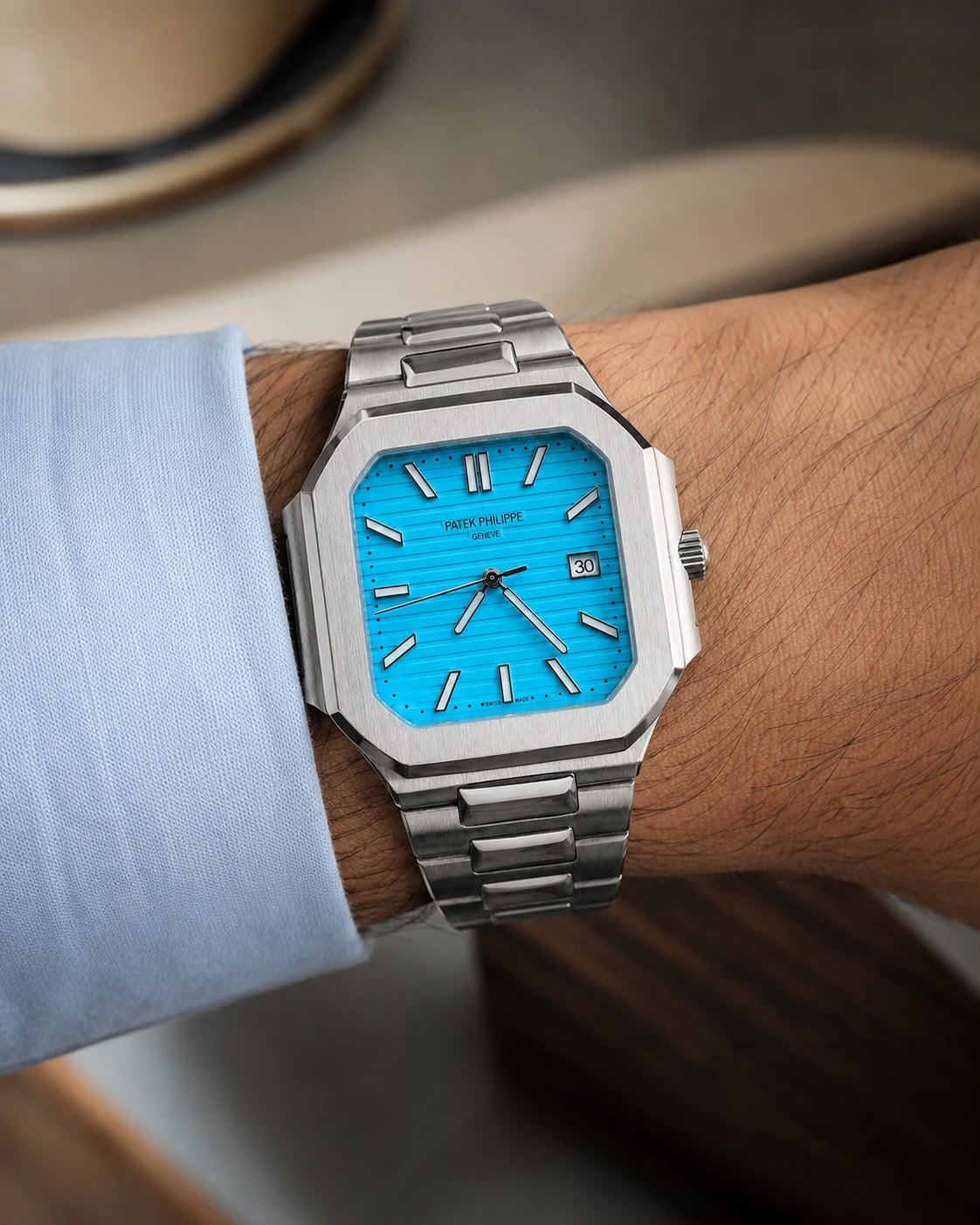 WhatsApp Image 2026-09-17 at 3.55.55 AM (1) Patek Philippe Cubitus Square Blue Dial Japanese Quartz - Image 1