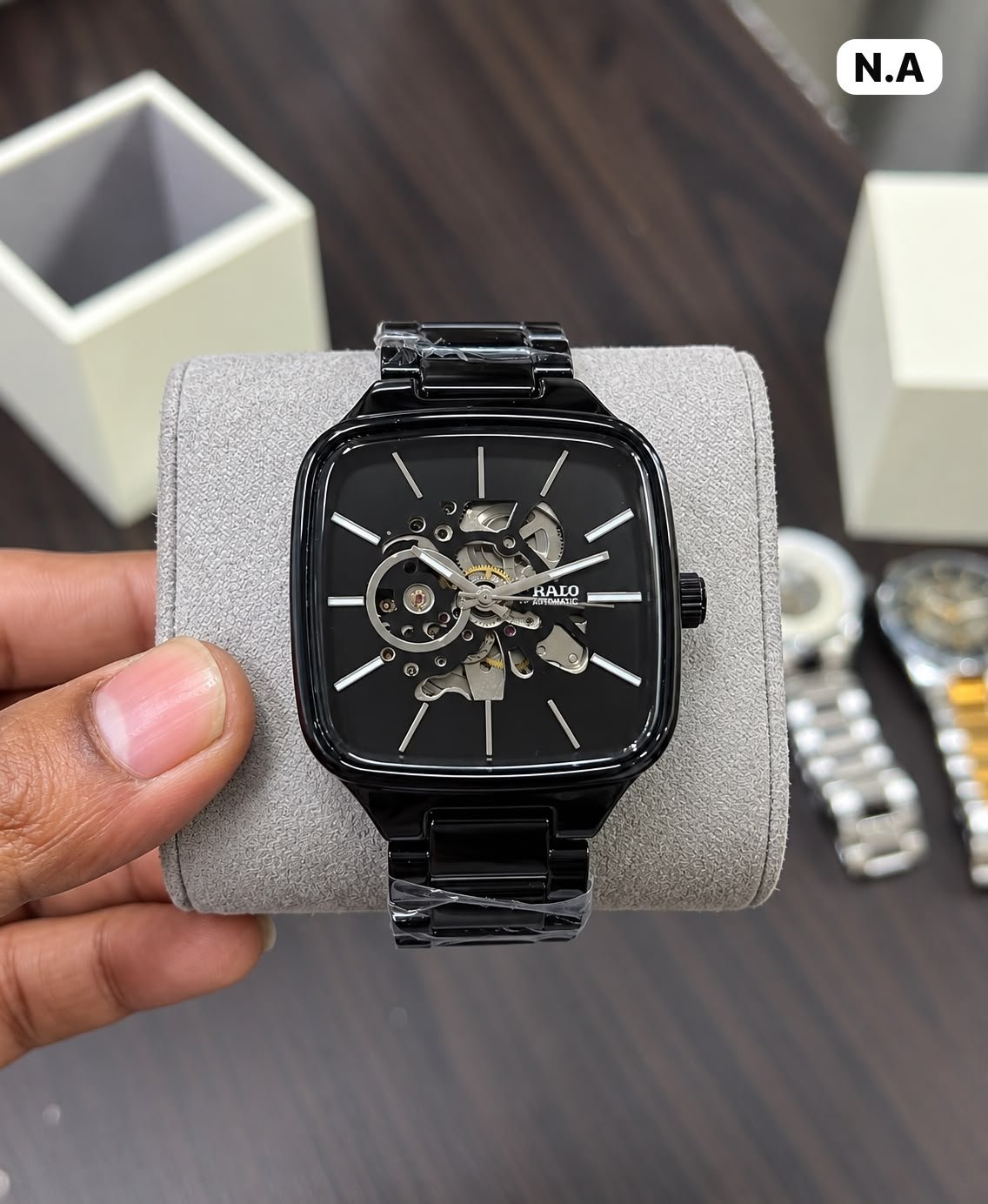 WhatsApp Image 2026-09-22 at 1.53.11 AM Rado Automatic Glossy Black Square Skeleton Dial - Image 1