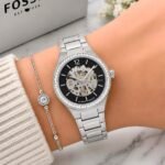 Fossil Black Textured Skeleton Automatic