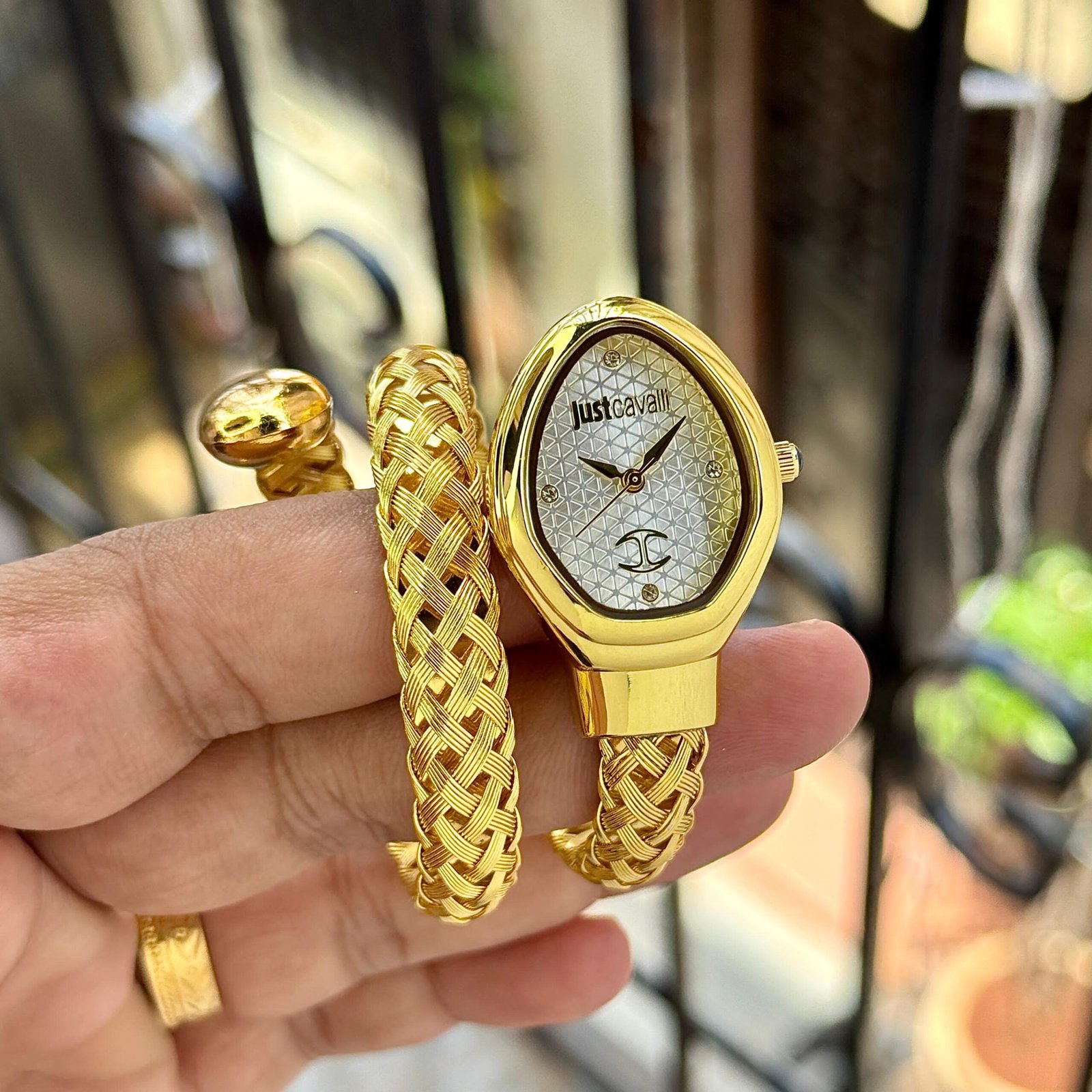 WhatsApp Image 2026-09-26 at 6.32.03 PM Just Cavalli Gold Snakehead Shaped Dial - Image 1