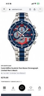 Casio Edifice Scuderia Red & Blue 45mm Chrono - Image 2