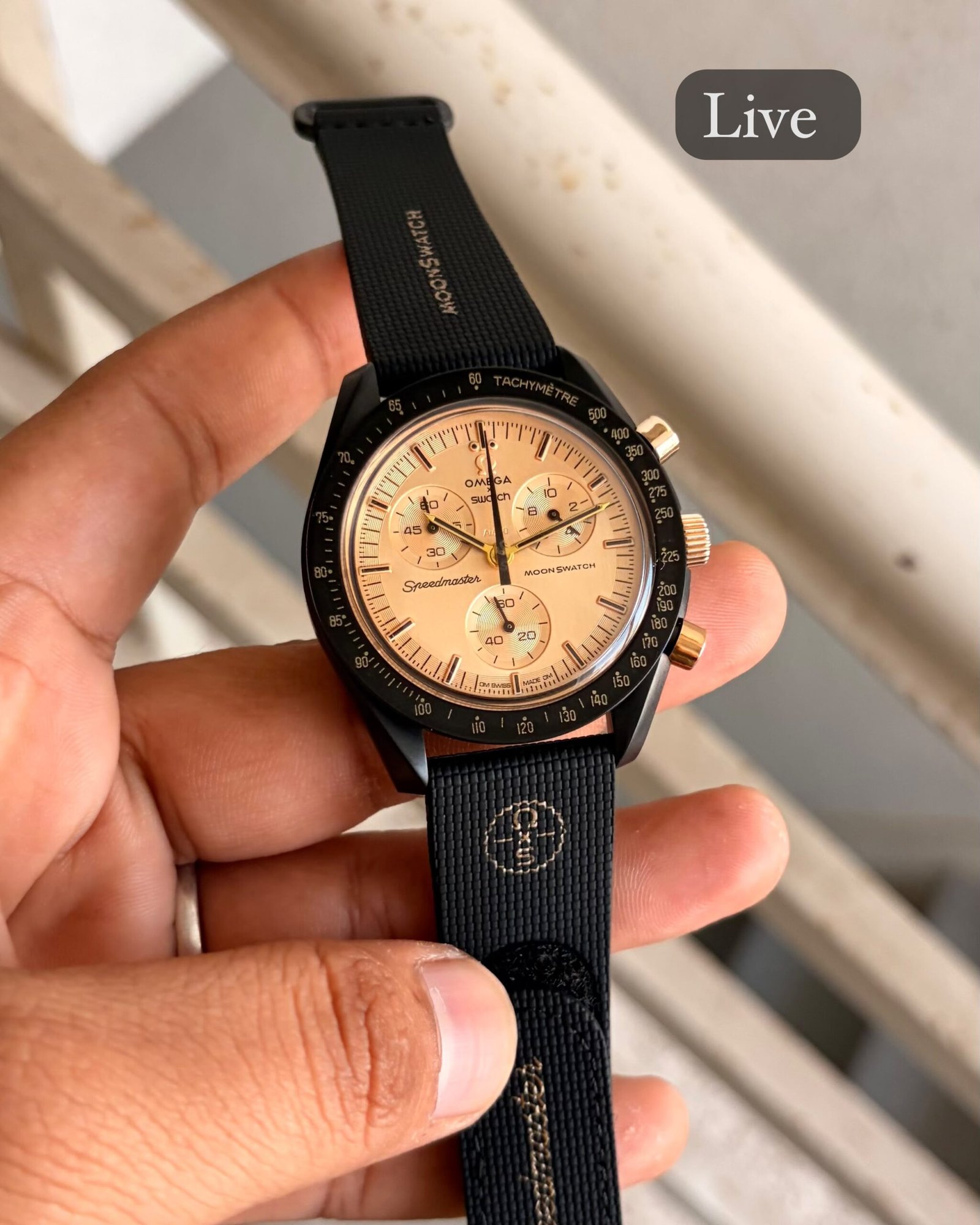 WhatsApp Image 2026-10-21 at 2.15.08 AM (1) Omega x Swatch Speedmaster Black and Champagne Chrono - Image 1
