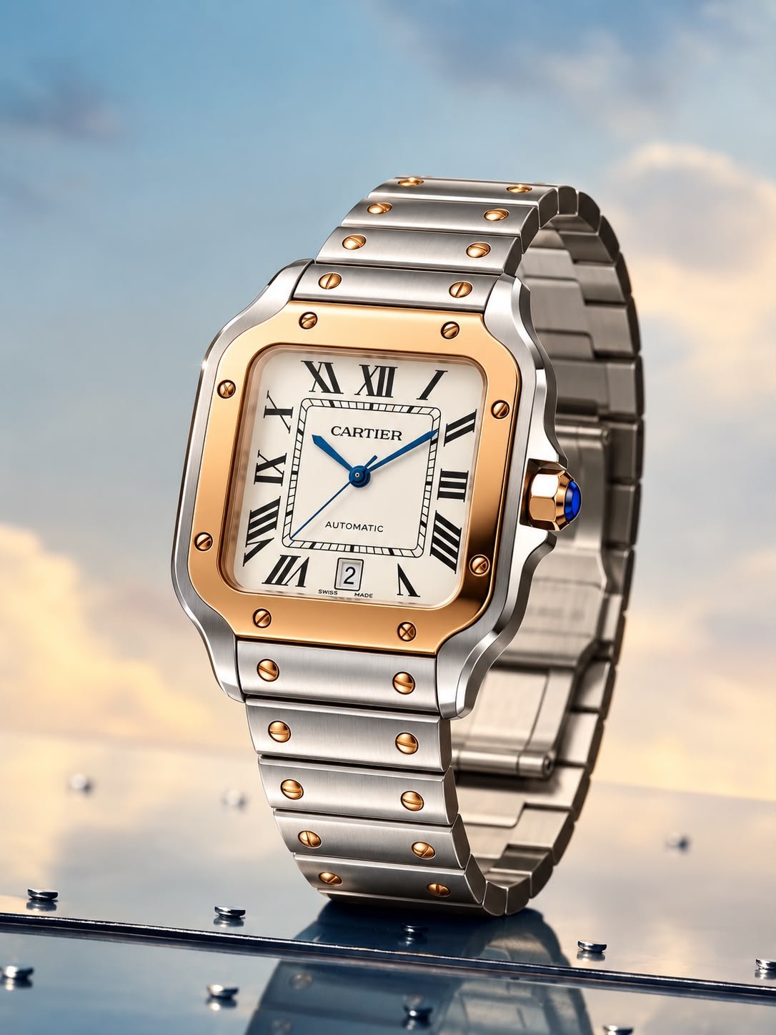 WhatsApp Image 2026-10-21 at 2.33.01 AM Cartier Santos Gold and Silver White Roman Dial - Image 1