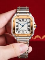 Cartier Santos Gold and Silver White Roman Dial - Image 6